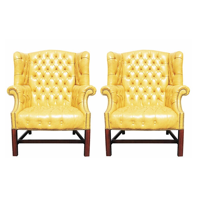 Pair of Tufted Wingback Chairs by Drexel
