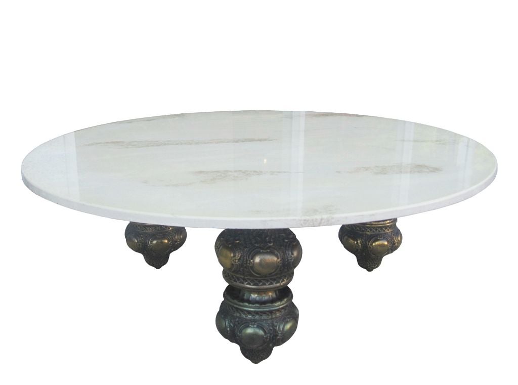 Unknown Huge Moroccan Style Brass & Marble Cocktail Table