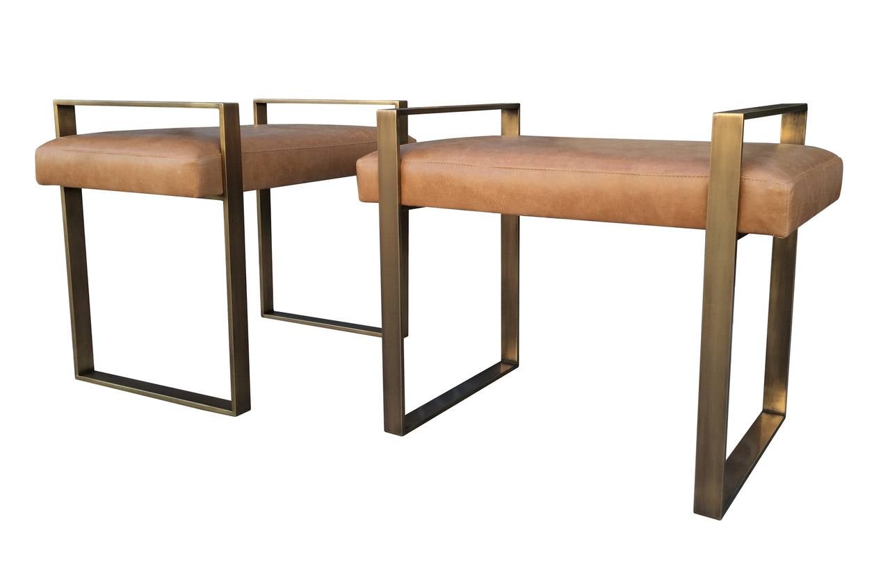 American Pair of Charles Hollis Jones Benches in Solid Brass, Signed and Dated For Sale