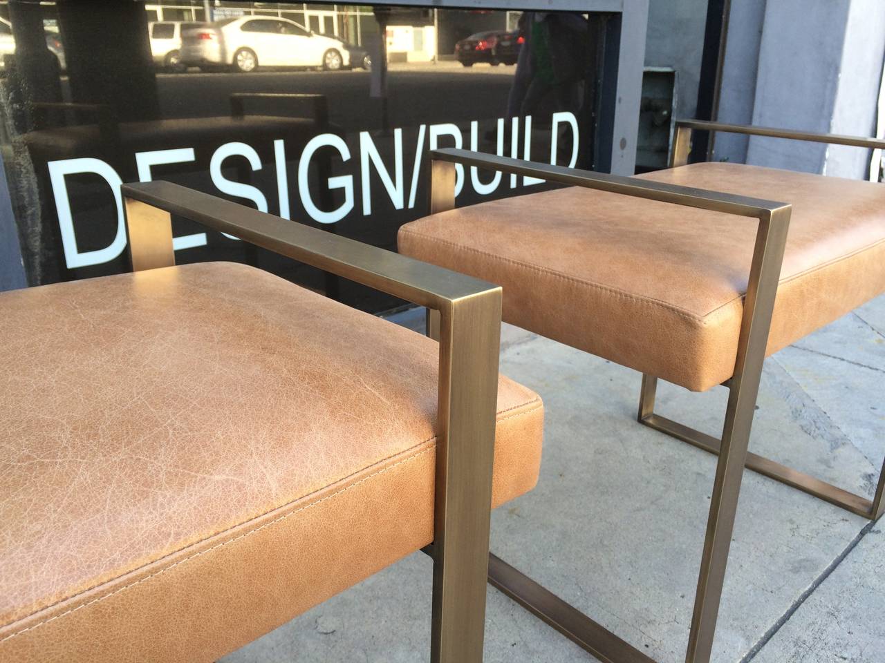 Pair of Charles Hollis Jones Benches in Solid Brass, Signed and Dated For Sale 1