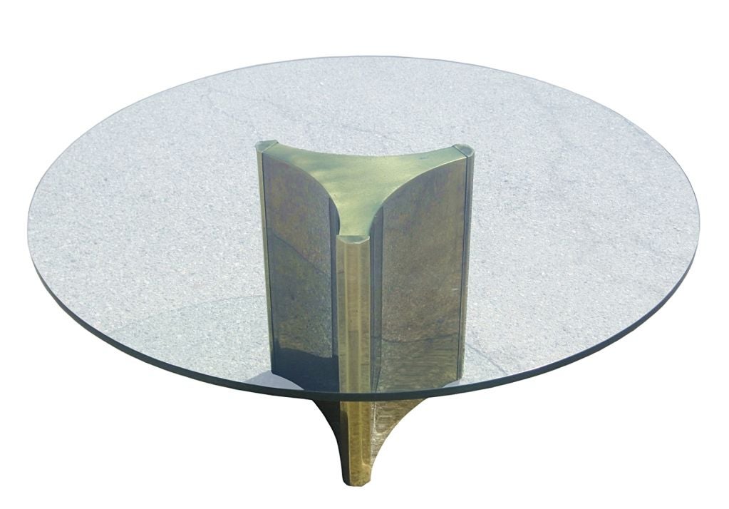 Mastercraft Brass And Glass Pedestal Dining Table