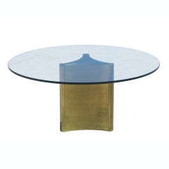 Vintage Mastercraft Brass And Glass Pedestal Dining Table