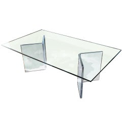 Vintage Coffee Table With Inverted "V" Lucite Pedestals