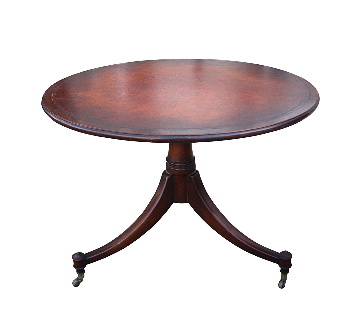 English Regency Style Mahogany Round SideTable With Leather Top