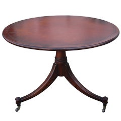 English Regency Style Mahogany Round SideTable With Leather Top