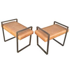 Pair of Charles Hollis Jones Benches in Solid Brass, Signed and Dated 5