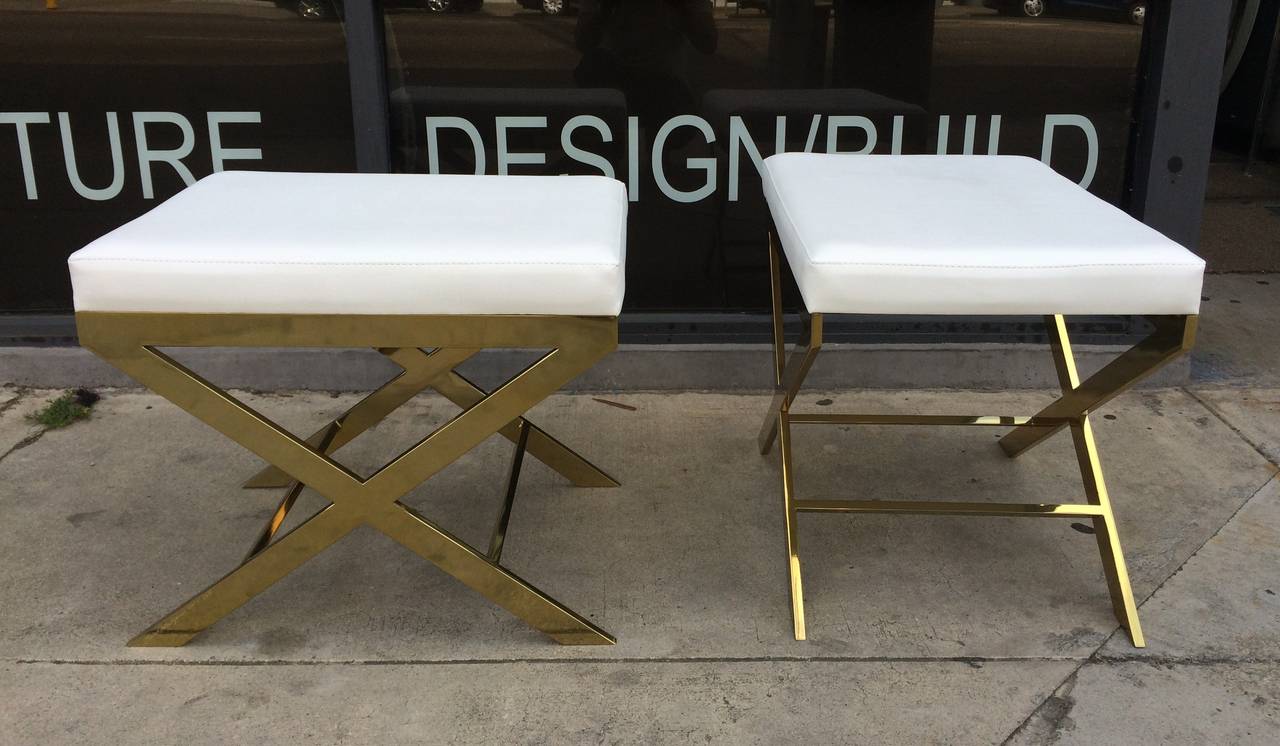 Currently we have two pair in brass (one solid brass and one in solid steel and brass-plated, one pair in black nickel, and one pair in polished nickel).

Stunning and minimalistic benches designed and manufactured by Charles Hollis Jones.
These