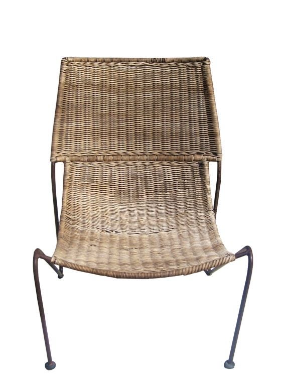USA, c. 1965<br />
wicker, enameled steel chair by Van Keppel and Green, in good vintage condition.<br />
24 w x 29 d x 32 h inches<br />
<br />
IF YOU ARE COMING TO OUR SHOW ROOM TO SEE A PIECE PLEASE CALL AHEAD OF TIME BECAUSE DUE TO OUR LARGE