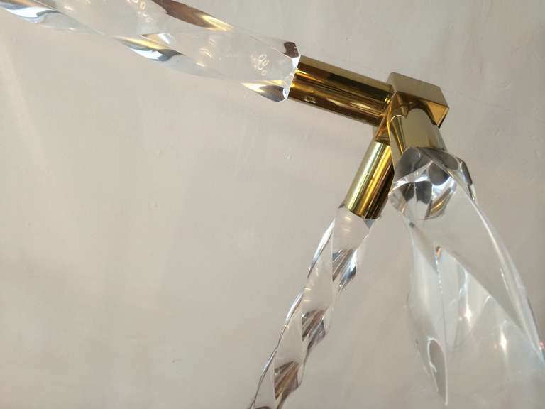 Mid-20th Century Faceted Lucite and Brass King-Size Bed by Charles Hollis Jones, Signed and Dated