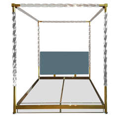 Faceted Lucite and Brass King-Size Bed by Charles Hollis Jones, Signed and Dated 5