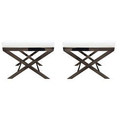 Two "X" Frame Benches by Charles Hollis Jones in Black Nickel, Signed and Dated 12