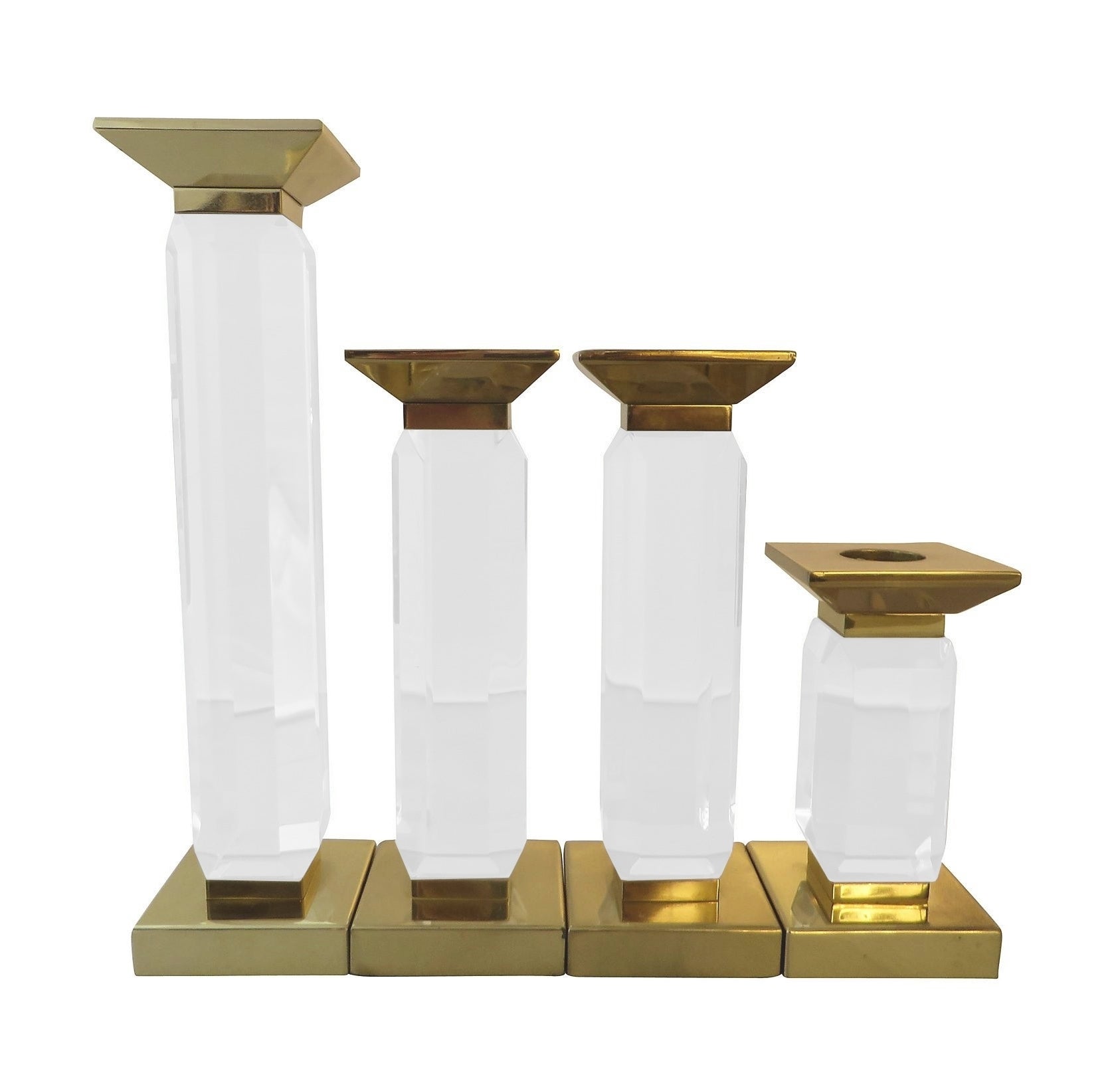 Set von vier Kerzenhaltern aus Lucite und Messing von Charles Hollis Jones, signiert