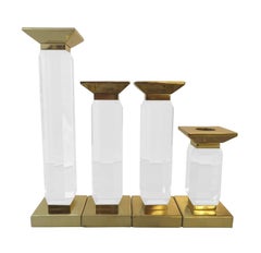 Set of Four Lucite and Brass Candlesholders by Charles Hollis Jones, Signed