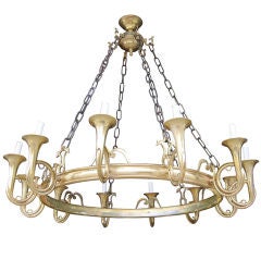 Vintage 12 Arm, Deco Trumpet Chandelier 42" Diameter, Circa 1930's