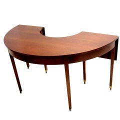 Deco Semi-Circular Table, Solid Walnut & Brass Casters,