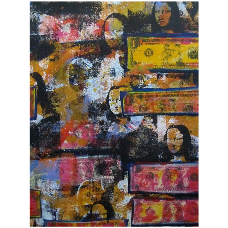 Mona Lisa & One Dollar Bills Oil In Canvas by Rodney Vanworth