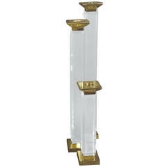 Set of Three Tall Lucite and Brass Candleholders by Charles Hollis Jones, Signed 10