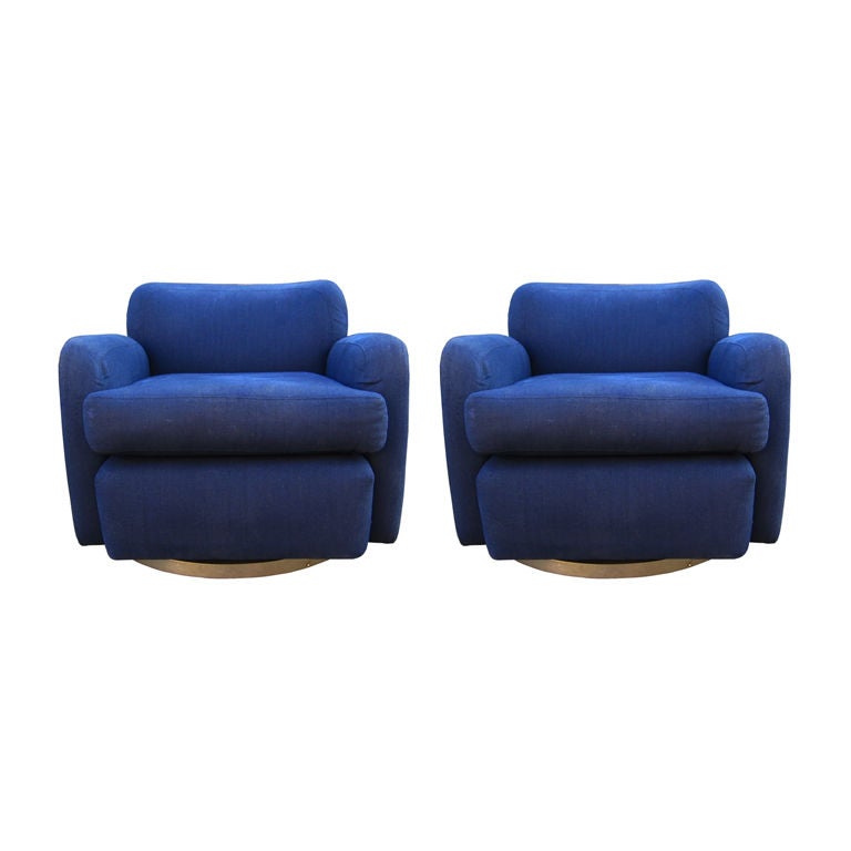Petite Swivel Armchairs with Metal Binded Base after Milo Baughman