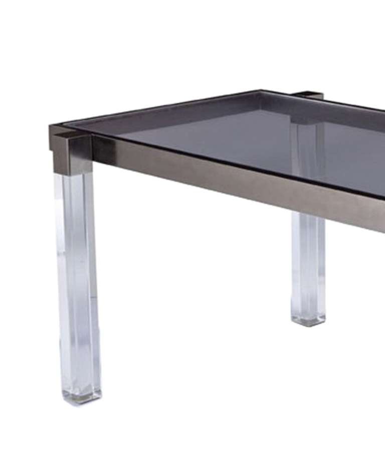 Mid-Century Modern Table de salle à manger « Box Line » de Charles Hollis Jones en lucite et nickel, signée en vente