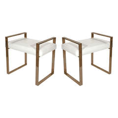 Pair of Brass Benches by Charles Hollis Jones #HR-84, Signed 1