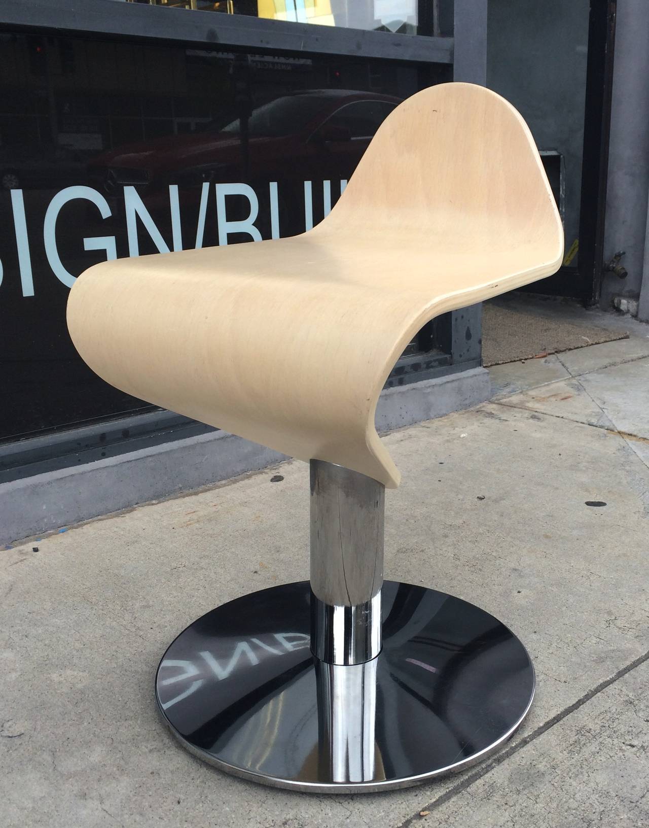 Late 20th Century European Modern Vanity Stool with a Stainless Steel Base by Peter Chinni