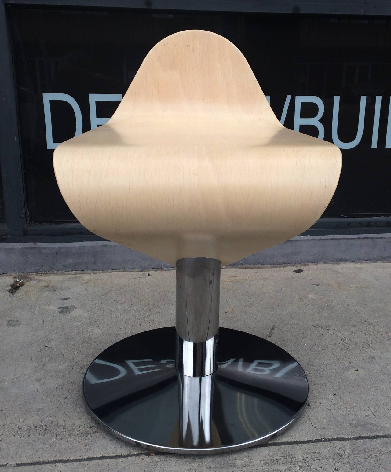 European Modern Vanity Stool with a Stainless Steel Base by Peter Chinni In Good Condition In Los Angeles, CA