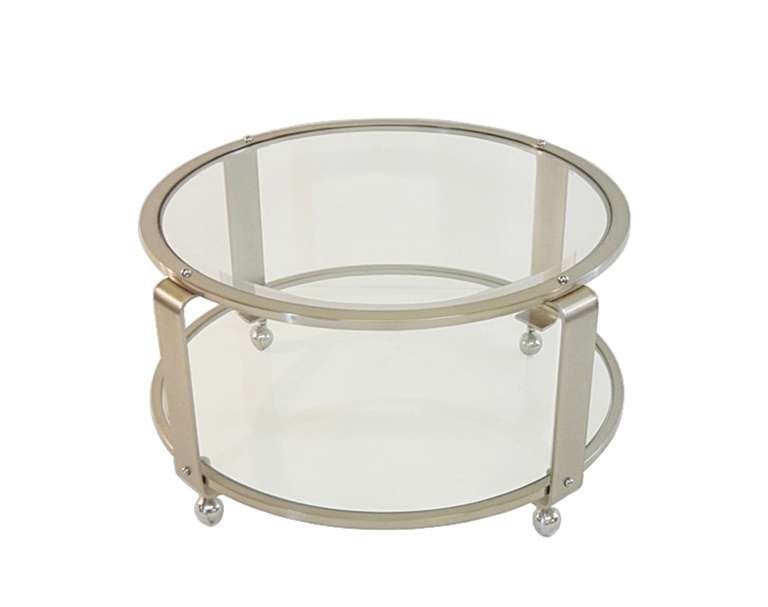Modern TwoTiered Steel and Glass Coffee Table on Casters For Sale at