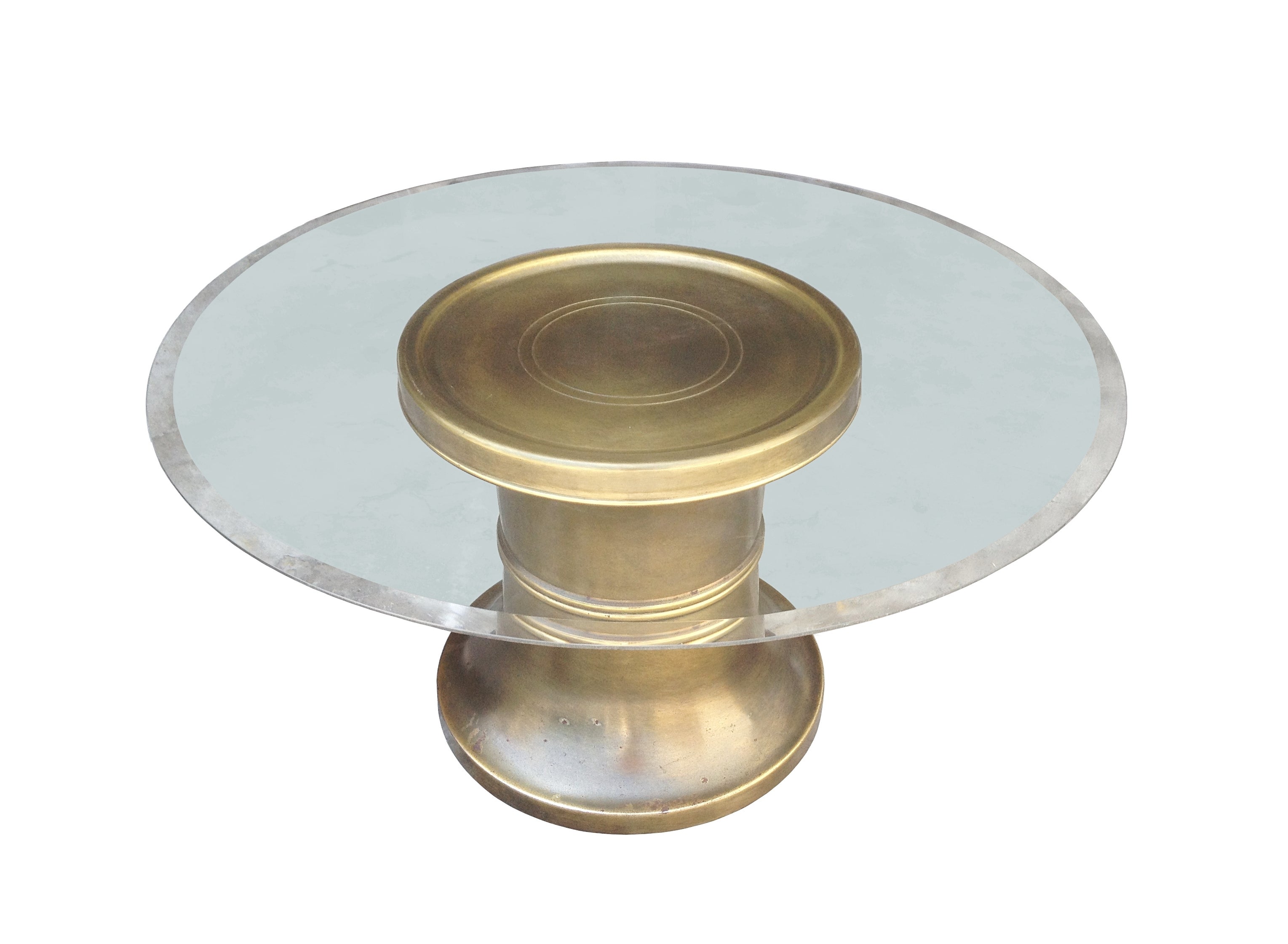 Mastercraft Pedestal Coffee Table in Brass & Glass