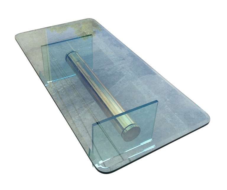 Pace Collection Coffee Table with Scalloped Brass Stretcher