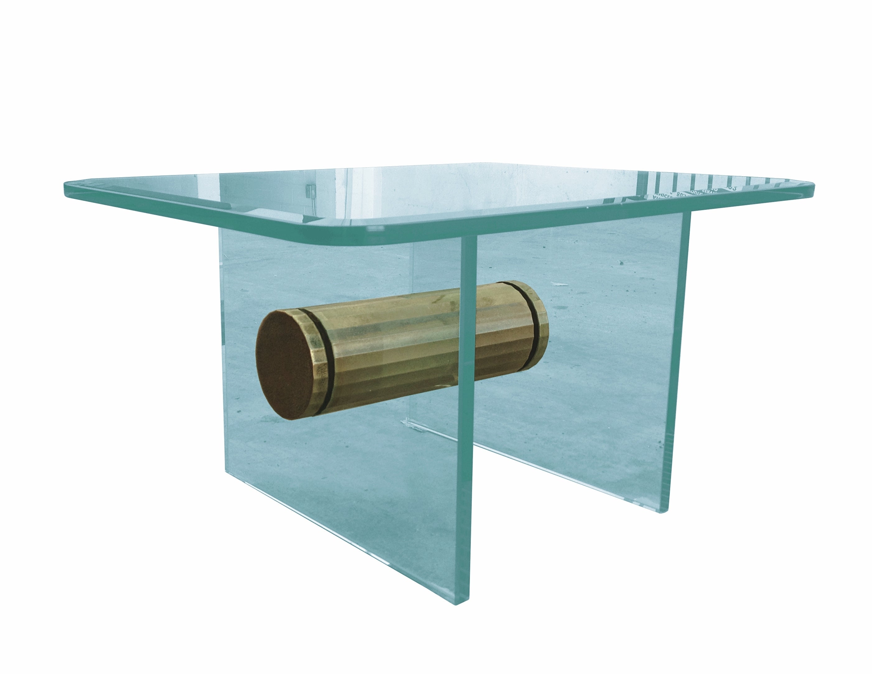 Brass and Glass Side Table with Scalloped Brass Beam by Pace Collection