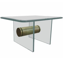Brass and Glass Side Table with Scalloped Brass Beam by Pace Collection 10