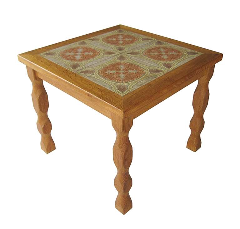 Rustic Carved Tile Tables by Henning Kjaernulf for EG Kvaliteets For