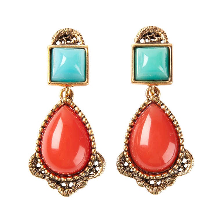 Oscar De La Renta Vintage Cabochon Drop Earrings at 1stDibs