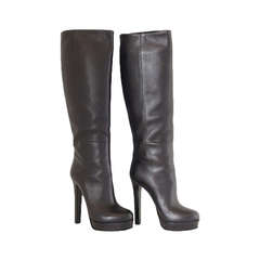 GUCCI boot sleek platform knee high black leather  38 1/2  8.5  mint