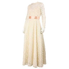 Stavropoulos Net Gown with Allover Flower Applique