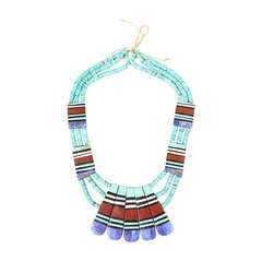 Vintage Santo Domingo Inlaid Turquoise Multi-Strand Necklace