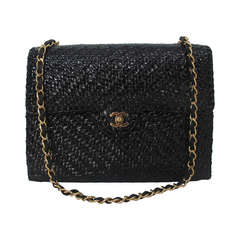 Vintage Chanel black lacquered wicker shoulder bag