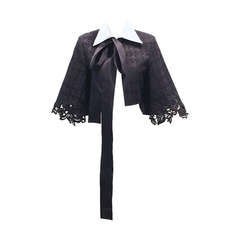 Vintage Gianfranco Ferre Black Jacket with White Organza Collar and Lace