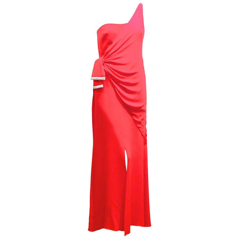 Valentino One Shoulder Gown in Signature "Valentino Red" For Sale