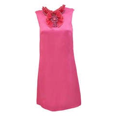 New GUCCI HOT PINK RAFFIA DRESS with FLORAL EMBROIDERY