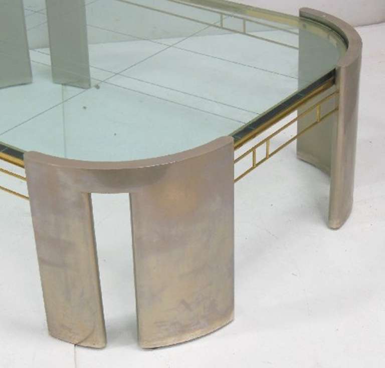 One of a Kind Nickel and Brass Coffee Table In Good Condition In Los Angeles, CA