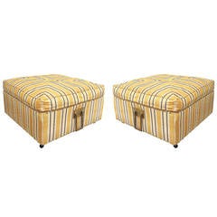Pair of 1960s Square Ottomans in Casters and Solid Brass Handles 6