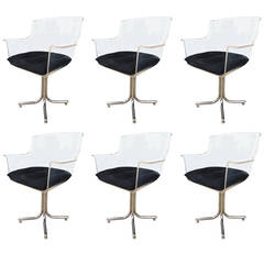 Set of Six Lucite and Chrome Chairs by Leon Rosen for Pace Collection 7