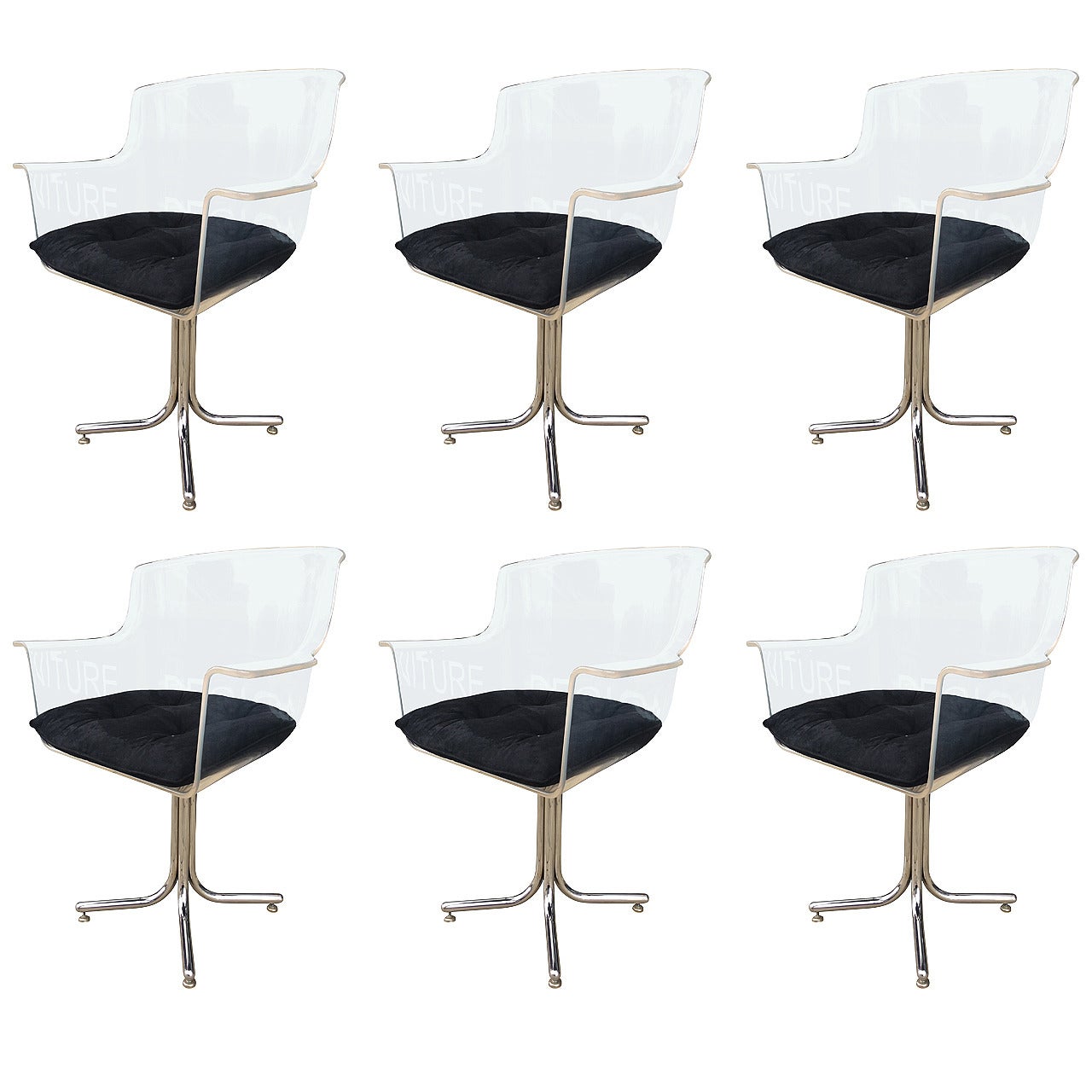 Set of Six Lucite and Chrome Chairs by Leon Rosen for Pace Collection