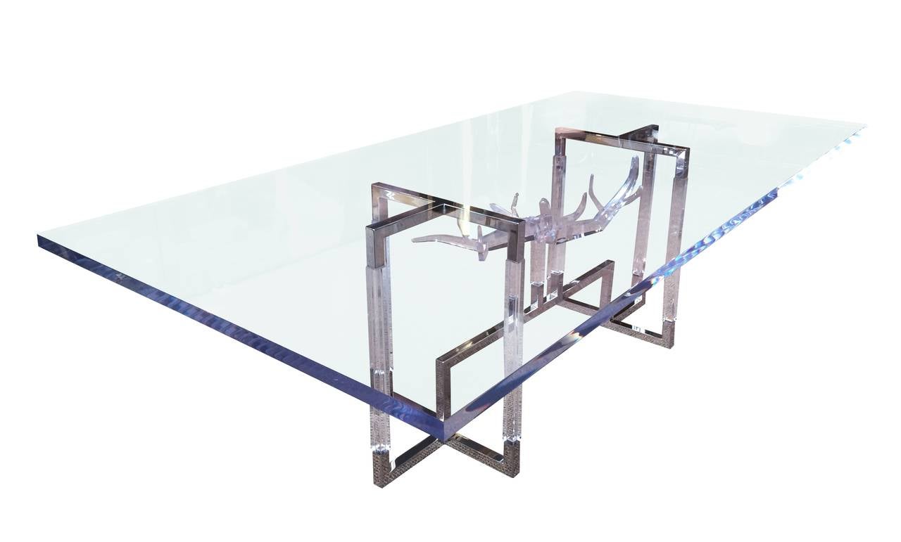 Stunning Lucite and nickel-plated dining table designed by Charles Hollis Jones as a part of his new series 