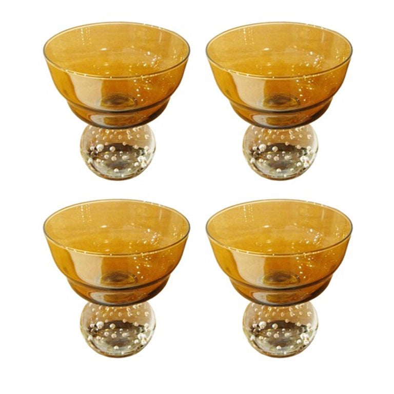 Four Amber Glasses With Controlled Bubbles by Erickson Glass