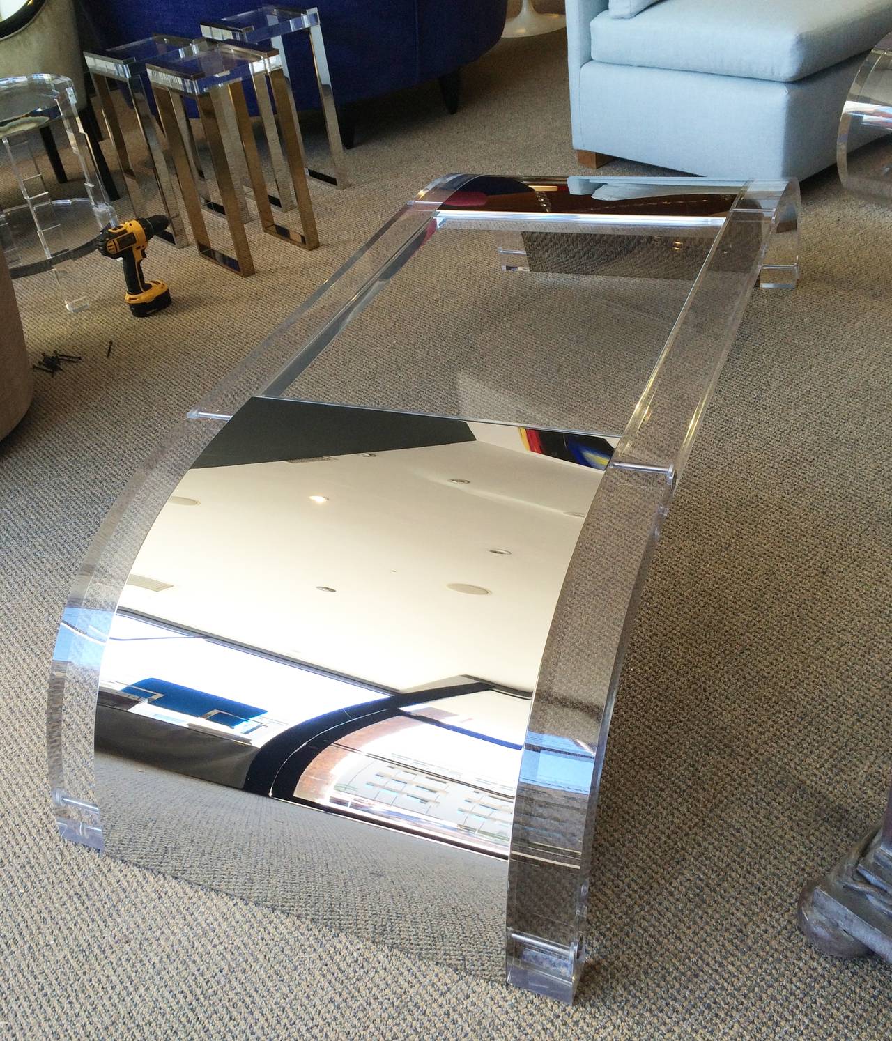 Lucite and Stainless Steel Coffee Table by Charles Hollis Jones Signed and Dated For Sale 2