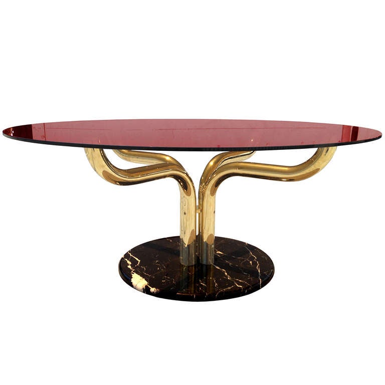 Unique BrassMarble and Glass Italian Dining Table For Sale at 1stdibs