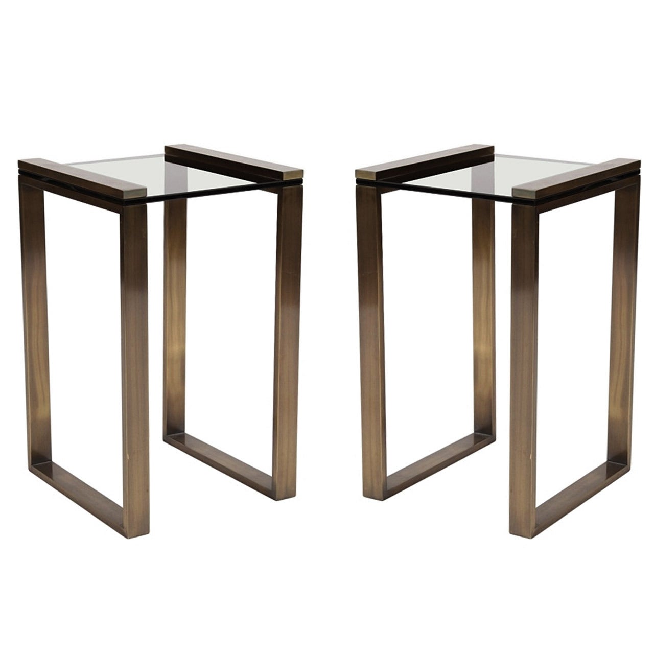 Charles Hollis Jones "Box Line" Side Tables in Lucite and Burnished Brass
