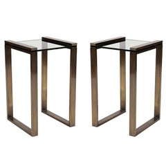 Charles Hollis Jones "Box Line" Side Tables in Lucite and Burnished Brass